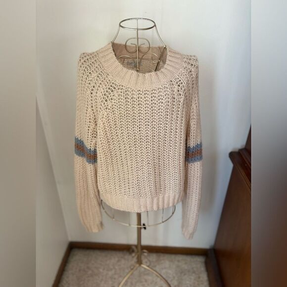 American Eagle cream stripe sleeve sweater M - Picture 6 of 12